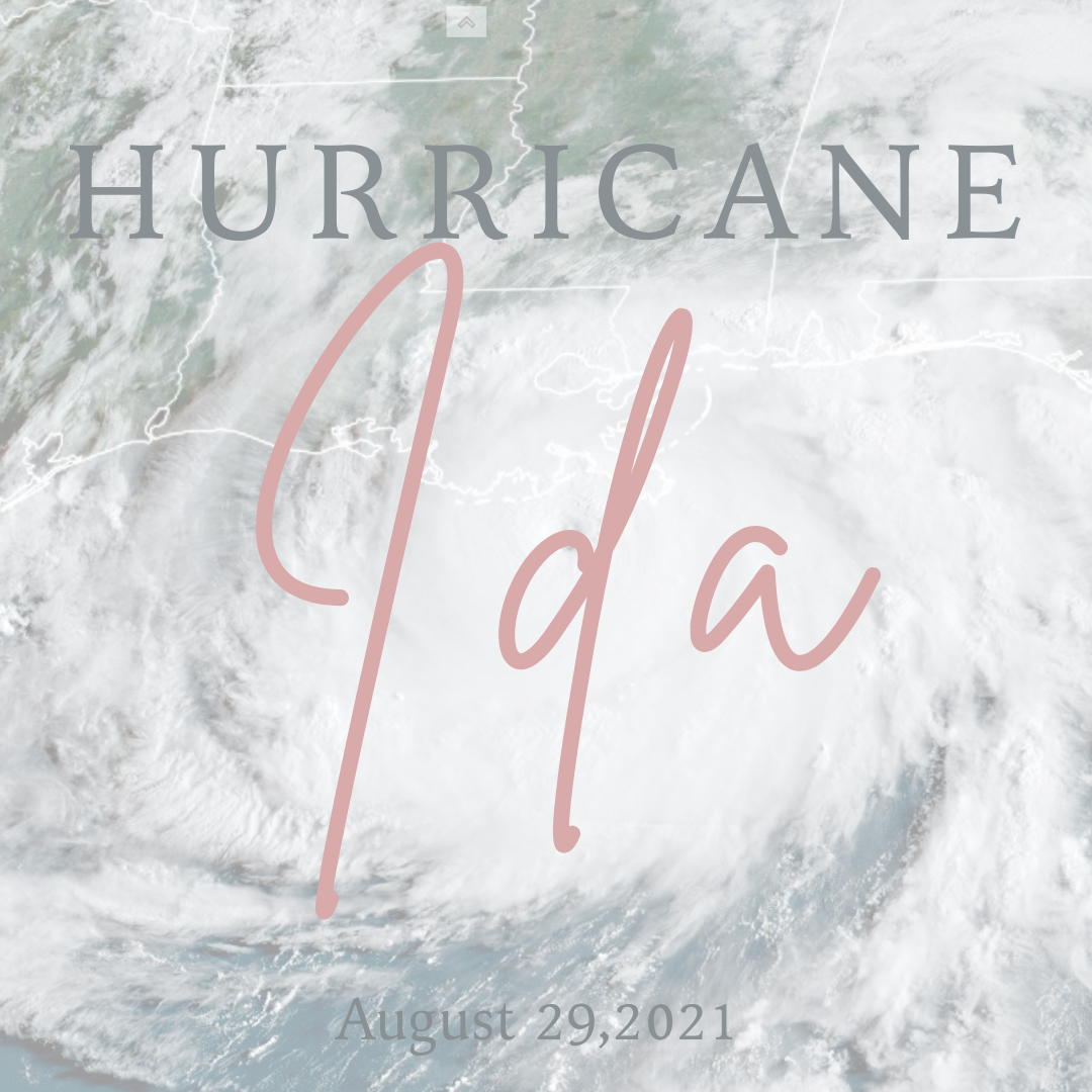 Hurricane Ida in background with date of landfall